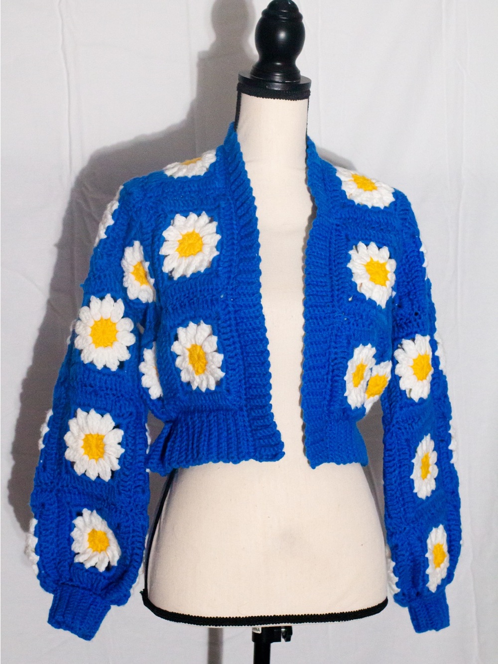 Handmade Royal Blue Daisy Crochet Cardigan Sweater